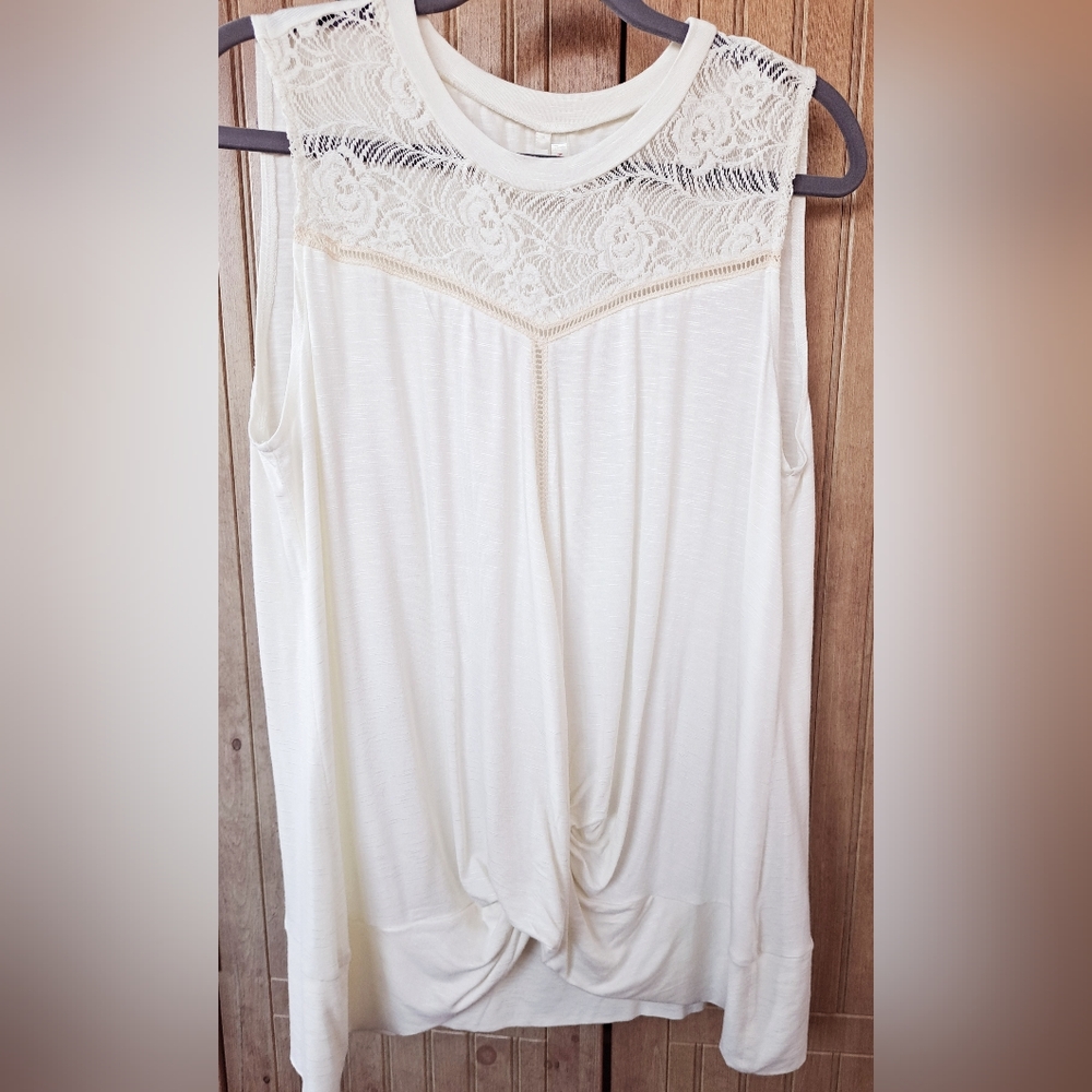 Mittoshop Boutique Off White Sleeveless Blouse Tunic with Lace Sz M
